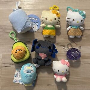 Hello Kitty Keychain Plush Lot Axolotl, Gudetama, & Kuromi
